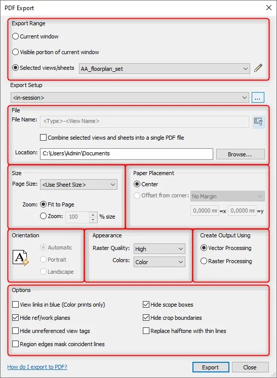 revit in pdf durch Exportieren