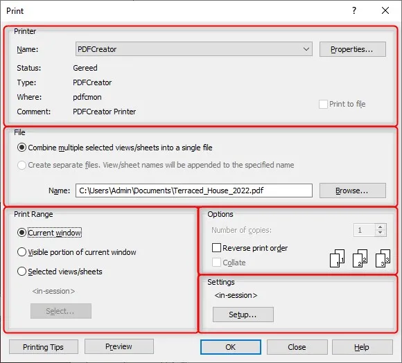 revit to pdf by printing