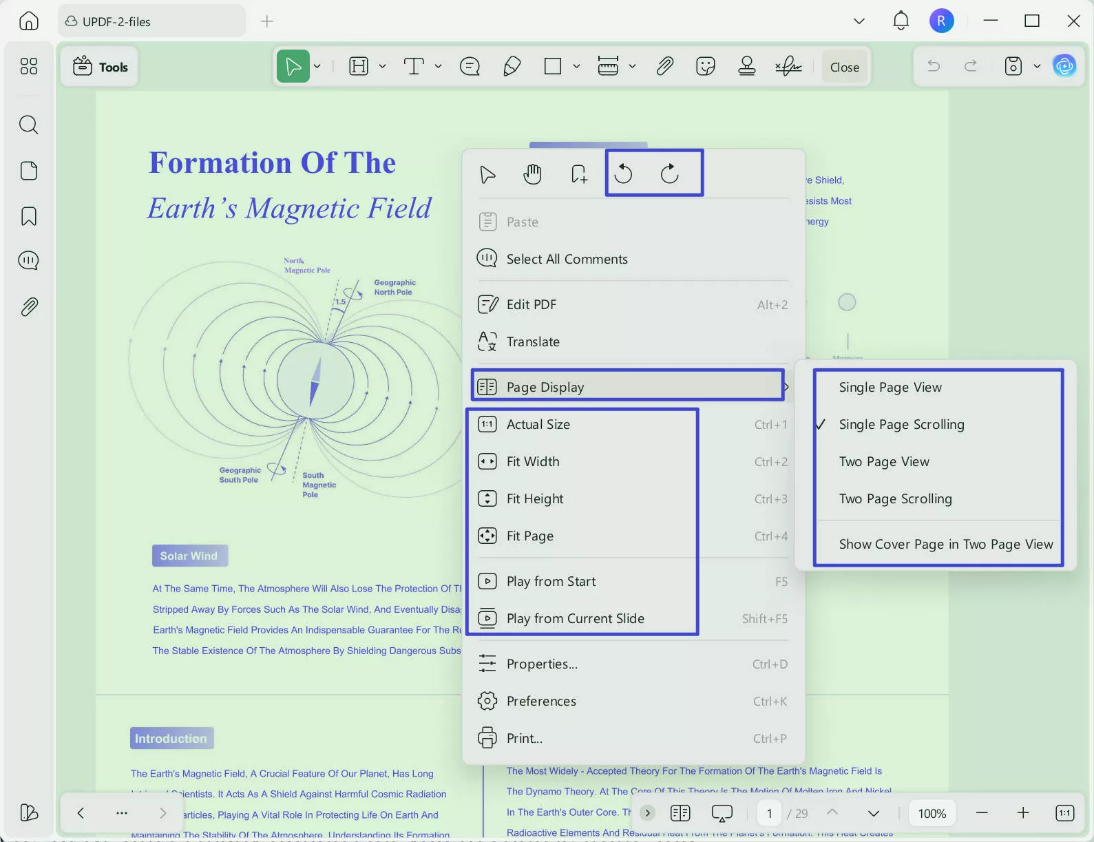 right click to choose the page display, slideshow, rotate, and more.