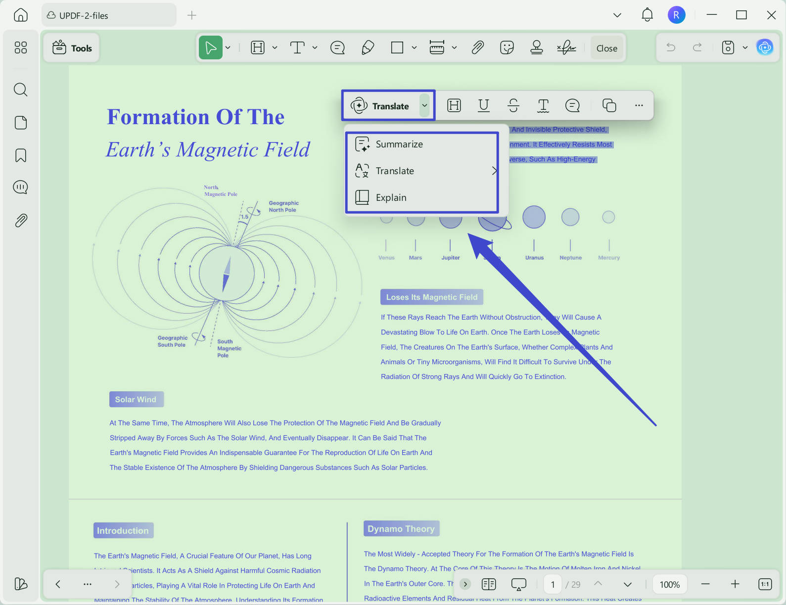Select to translate, summarize, or explain with UPDF windows
