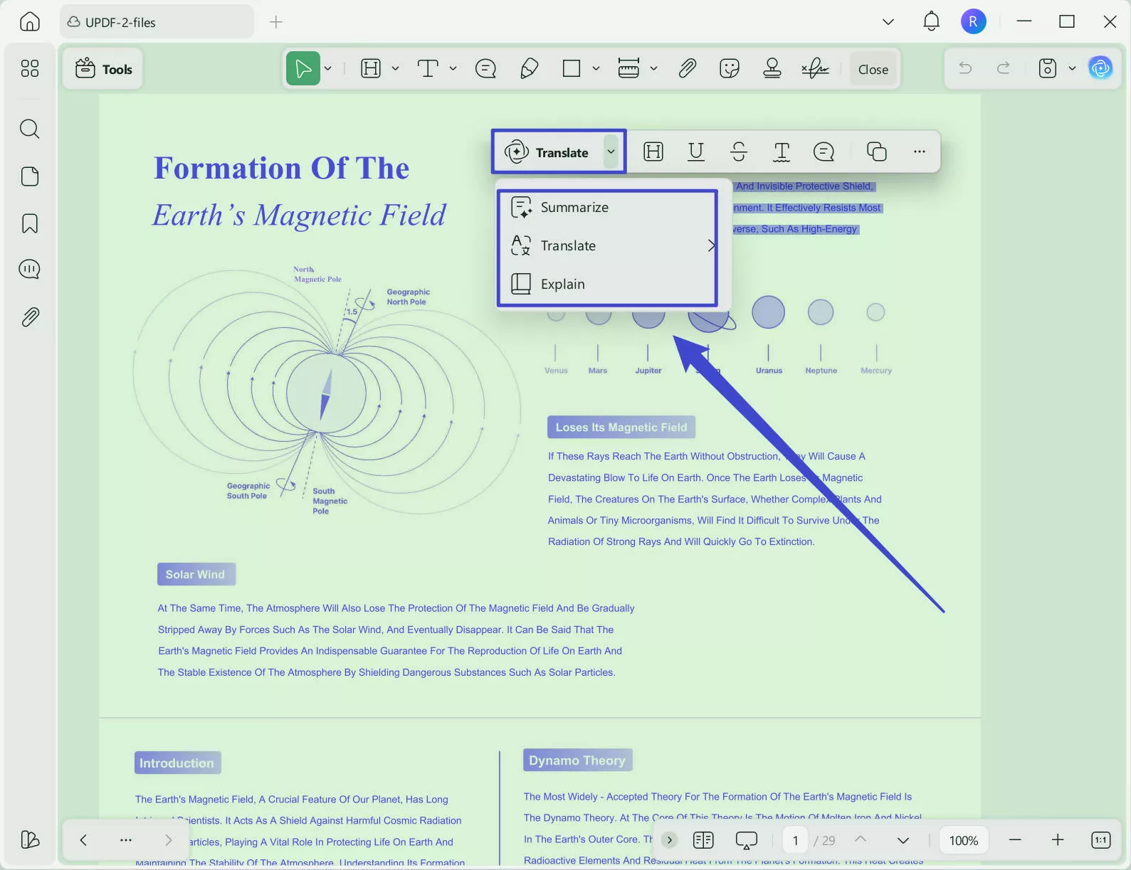 Select to translate, summarize, or explain with UPDF windows