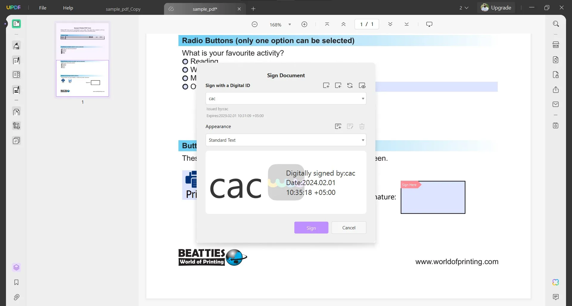 how to sign pdf with cac sign with pre-ready sign area 