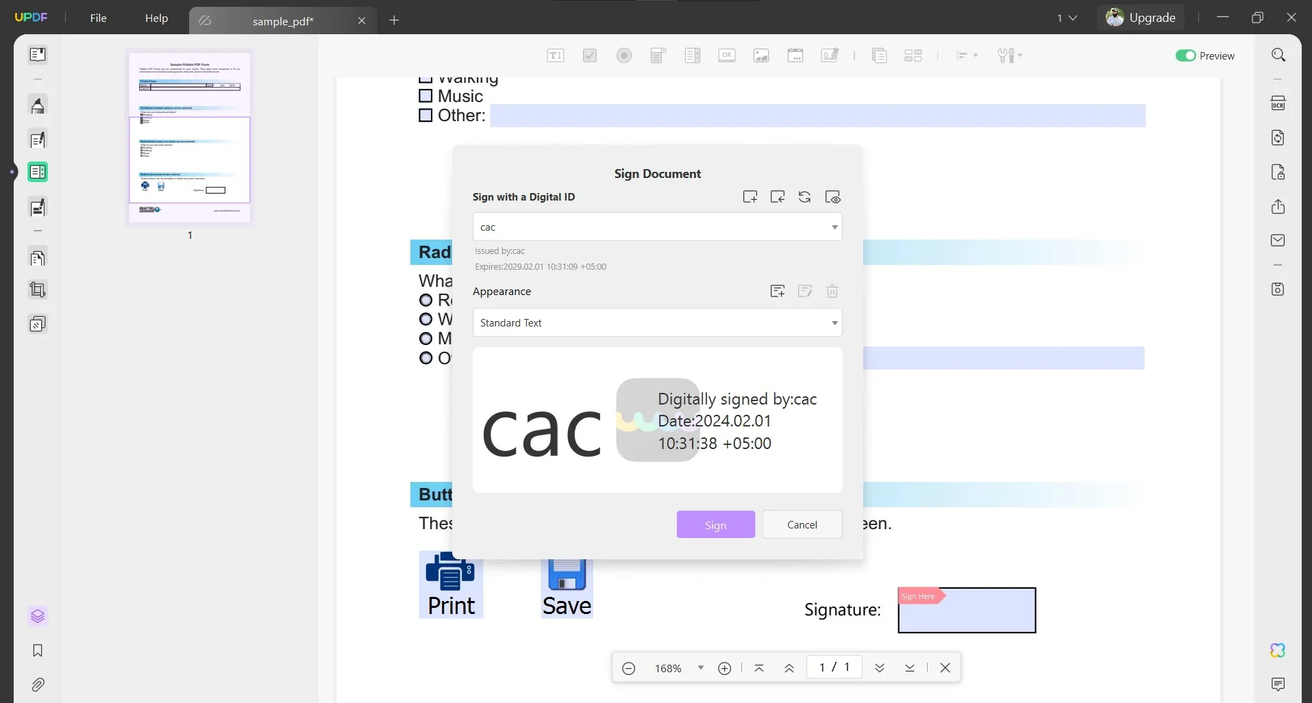 how to sign pdf with cac sign without sign area