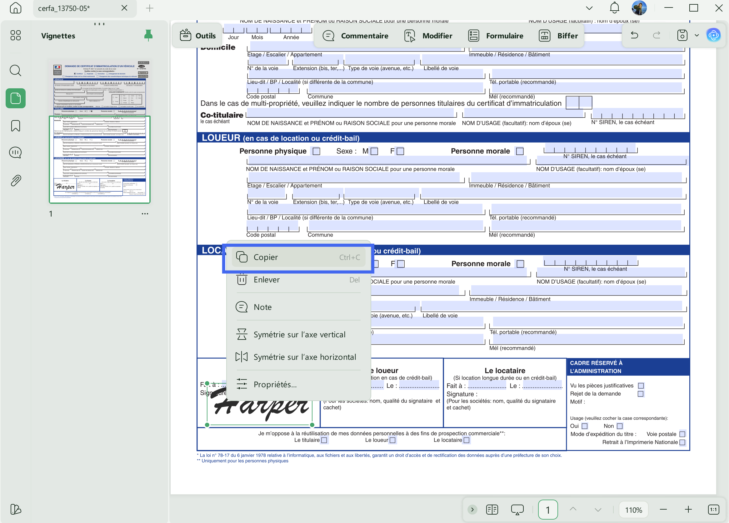 copier coller une signature sur un pdf