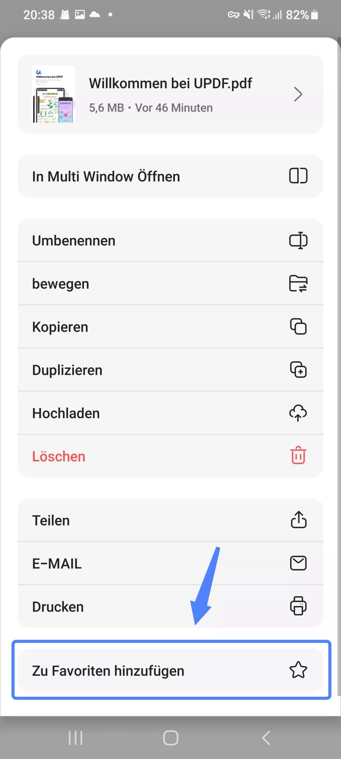 PDF mit updf android zu Favoriten hinzufügen 