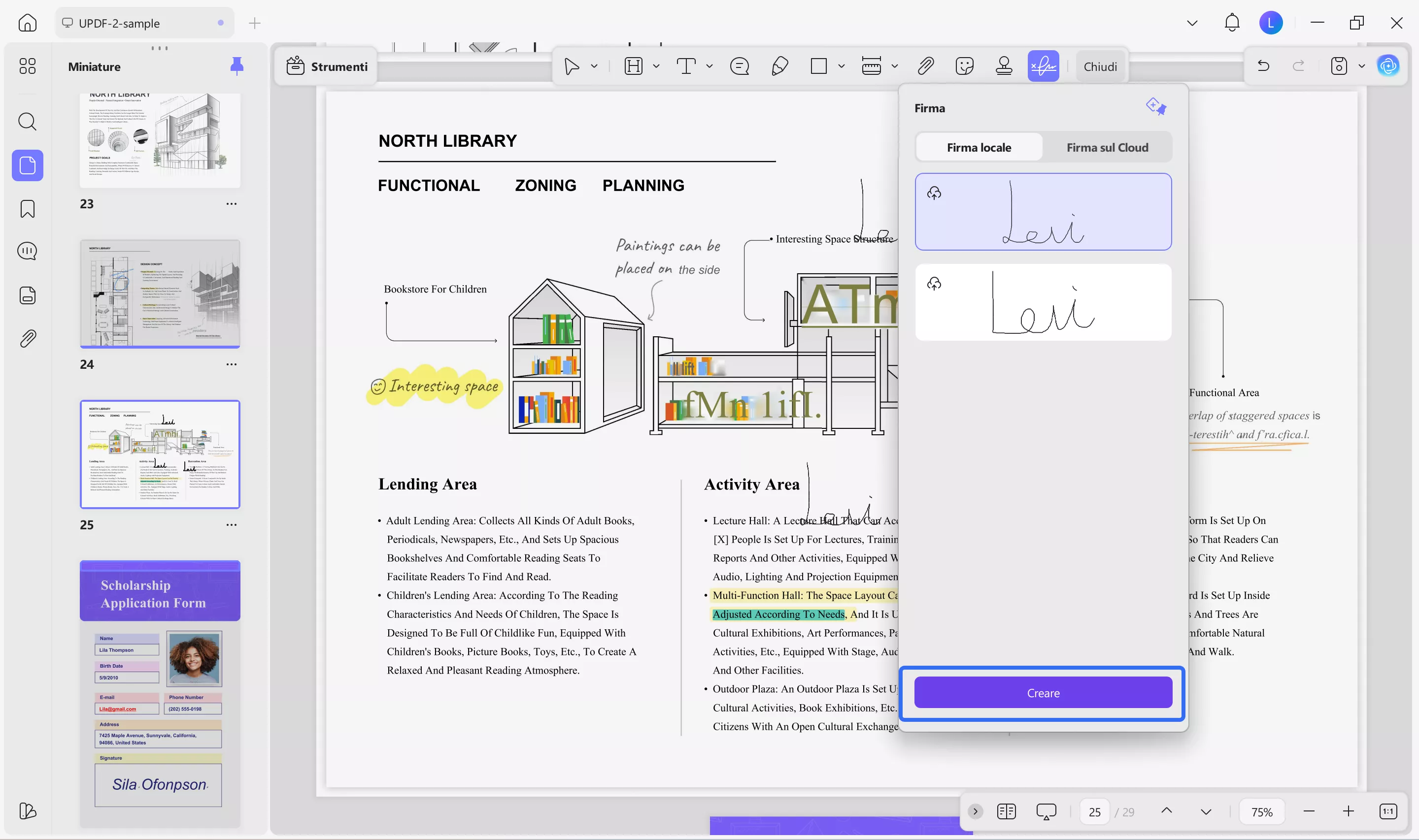 create signature in updf