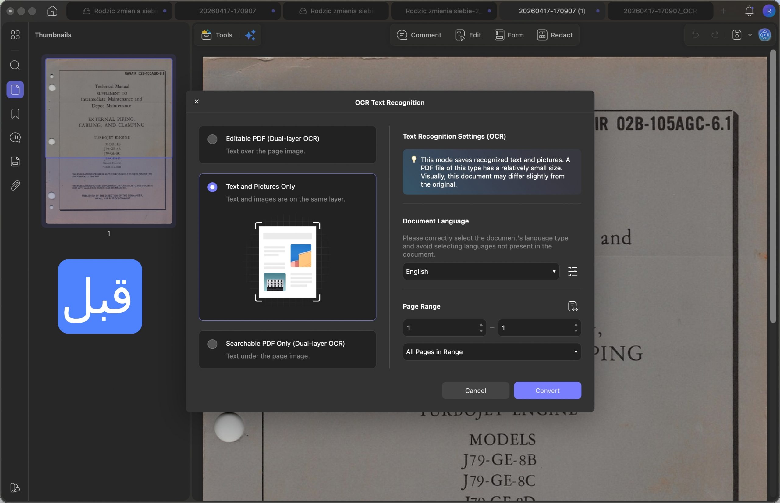 تحويل PDF ممسوح ضوئيًا إلى Word