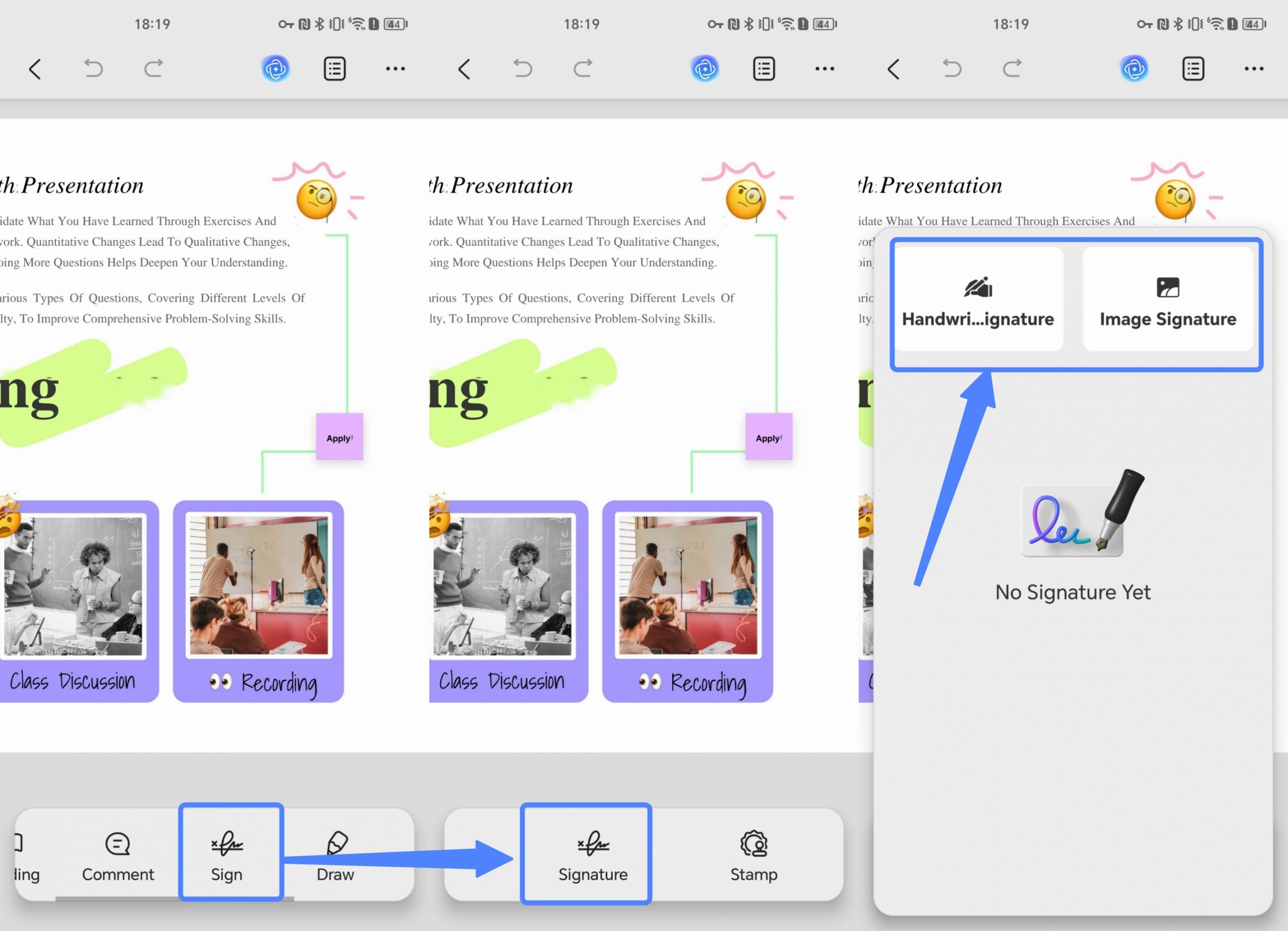 add signature to pdf using updf for android
