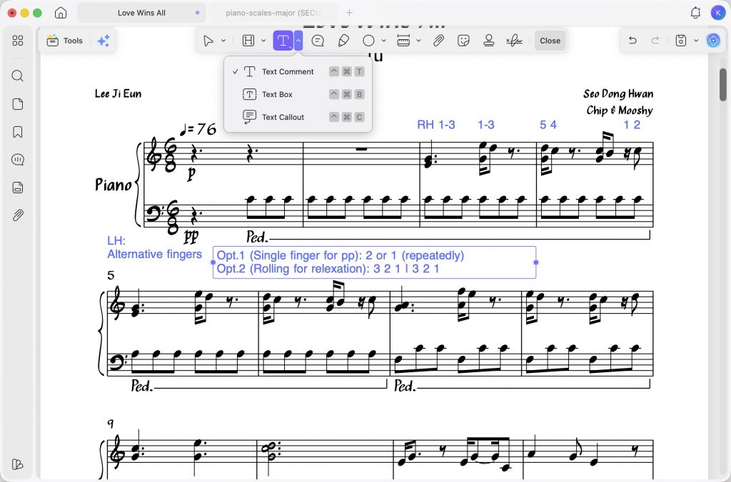 add fingering notes for practice updf