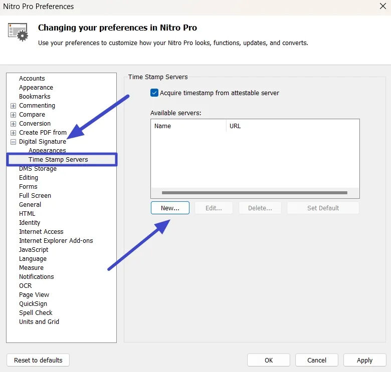 how to create digital signature in pdf enter timestamp server settings