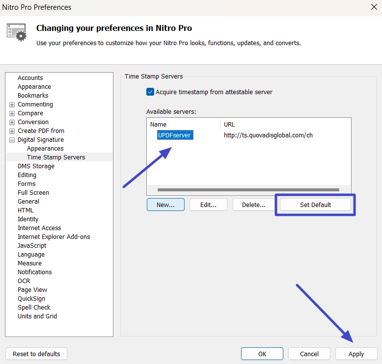 how to create digital signature in pdf 
 apply settings after choosing default server