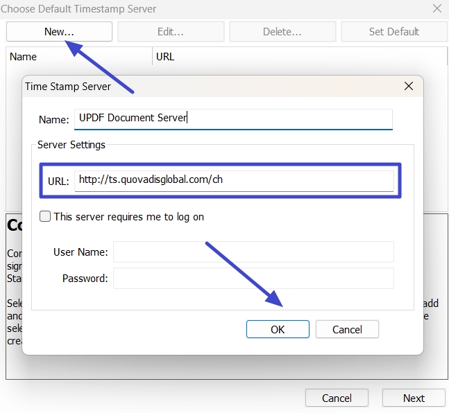 how to create digital signature in pdf Image alt: add new timestamp server