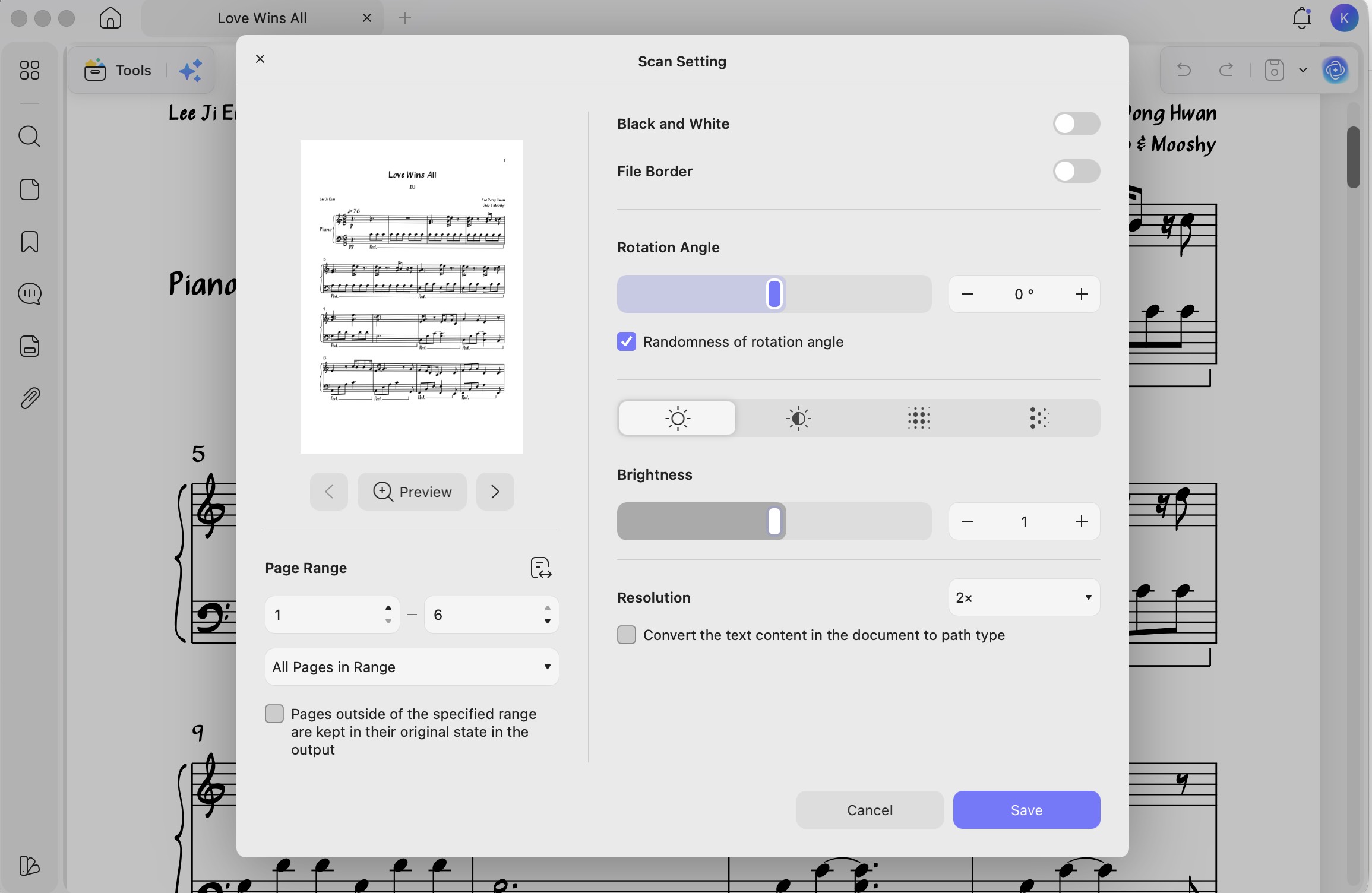 adjust the rotation angle of the pdf sheet music