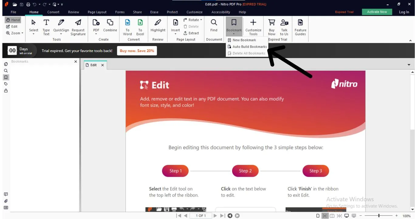 Creare segnalibri automatici nei PDF con Nitro PDF