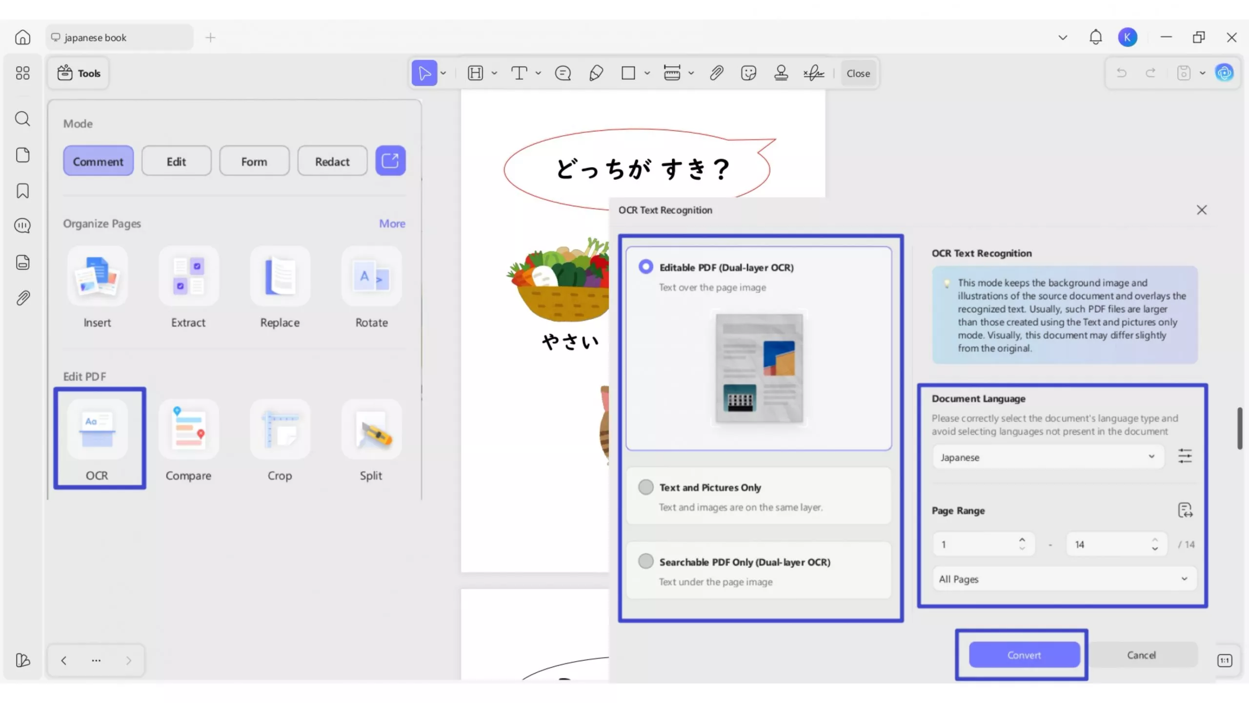 choose ocr from tools on updf desktop