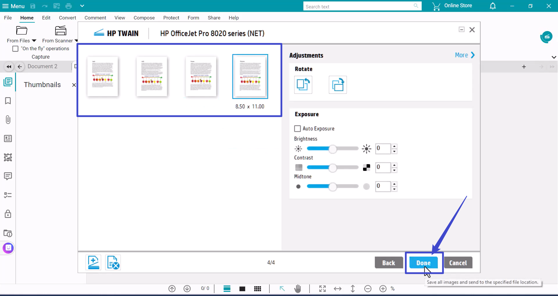 click done to open the scanned document on iris
