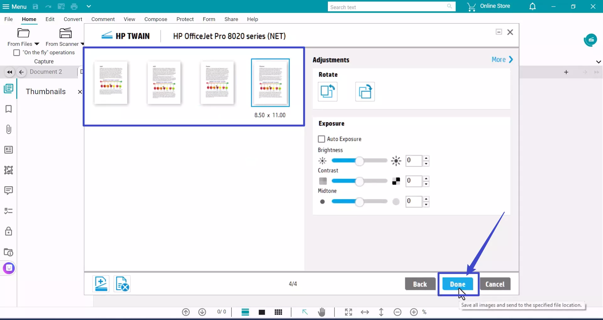 click done to open the scanned document on iris