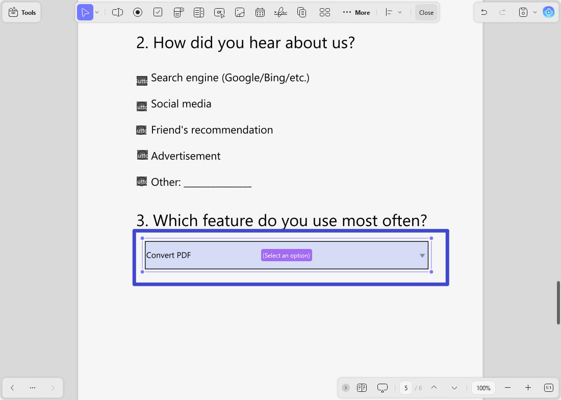 select an existing PDF drop-down field in UPDF
