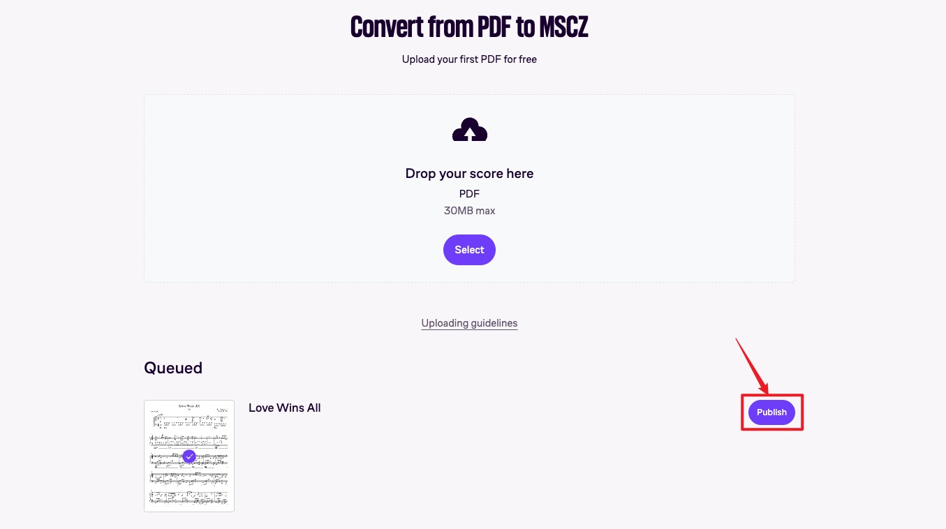 click publish to open the result page