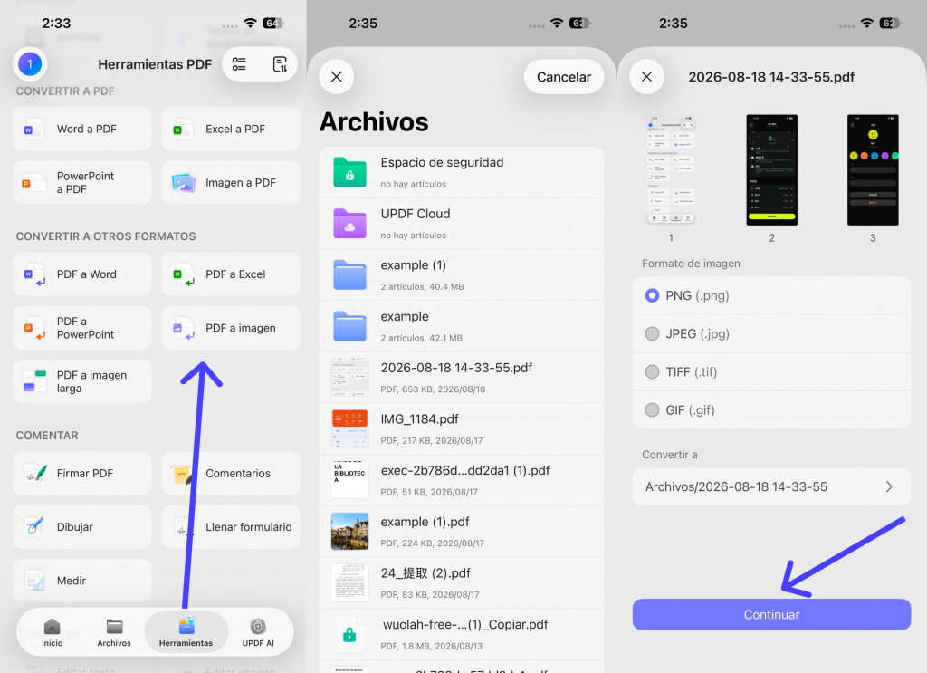 convertir el PDF en imágenes  en iphone updf
