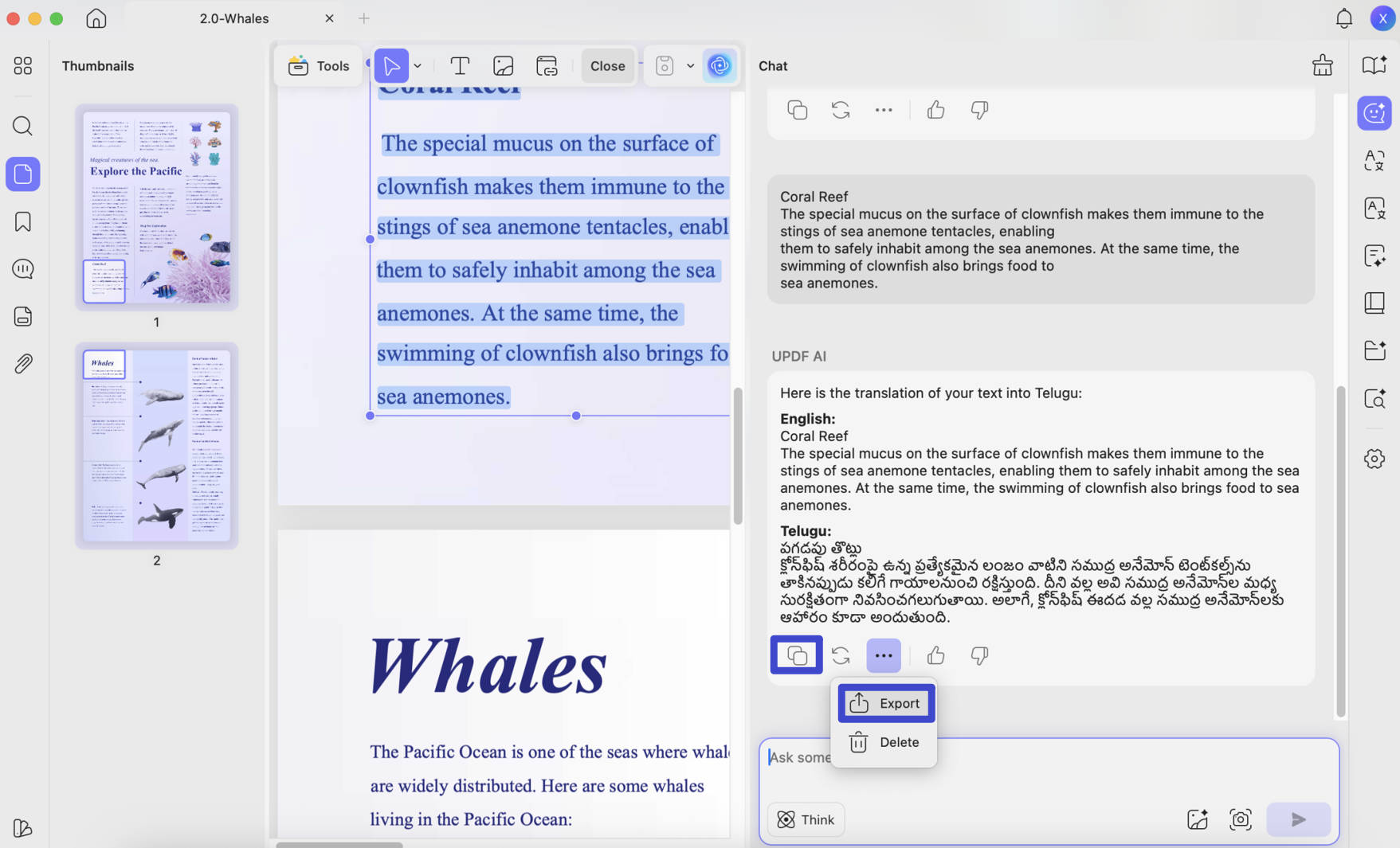 copy or export translation updf mac