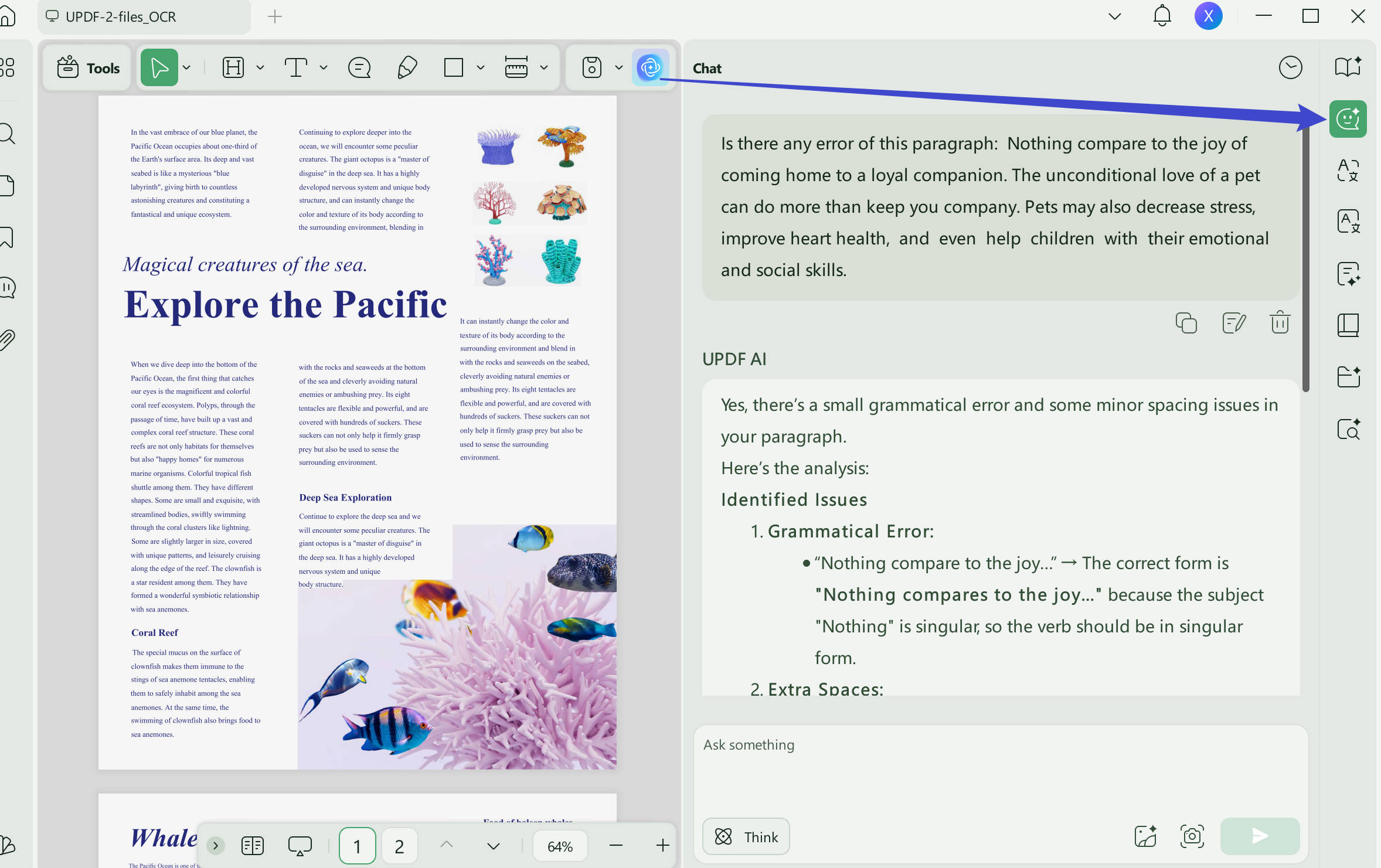 how can i correct a pdf document ask ai for correction suggestions