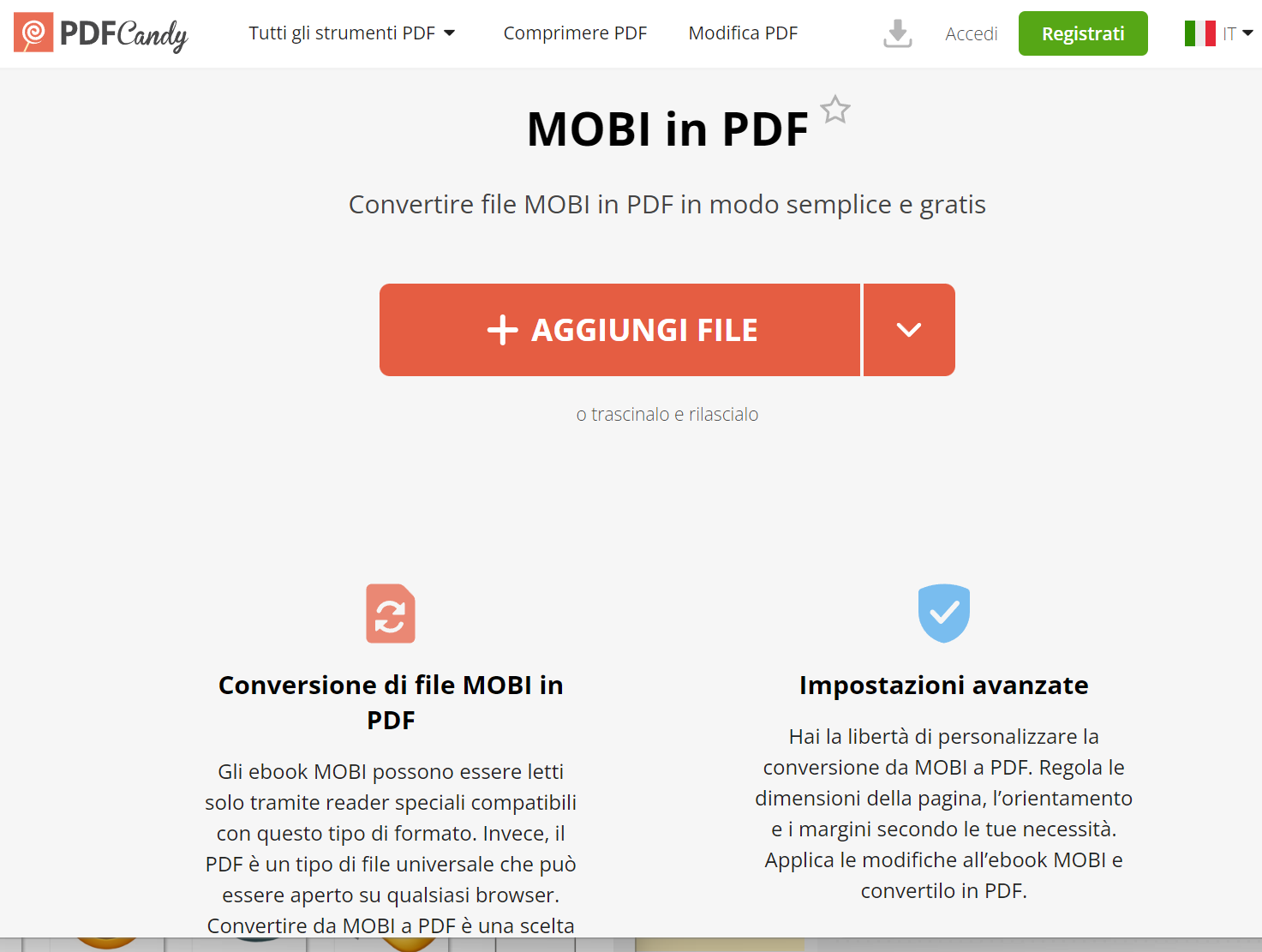 Da MOBI a PDF con PDF Candy