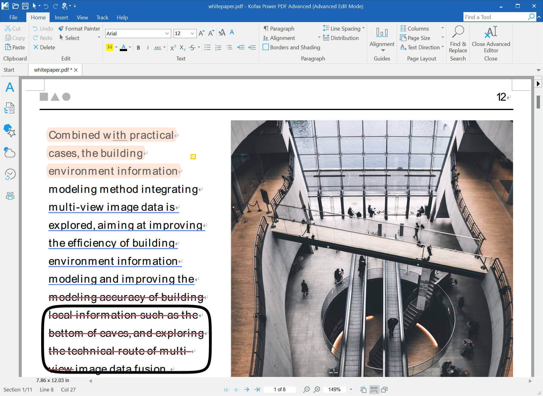 Bearbeiten von Inhalten im Nuance PDF-Editor