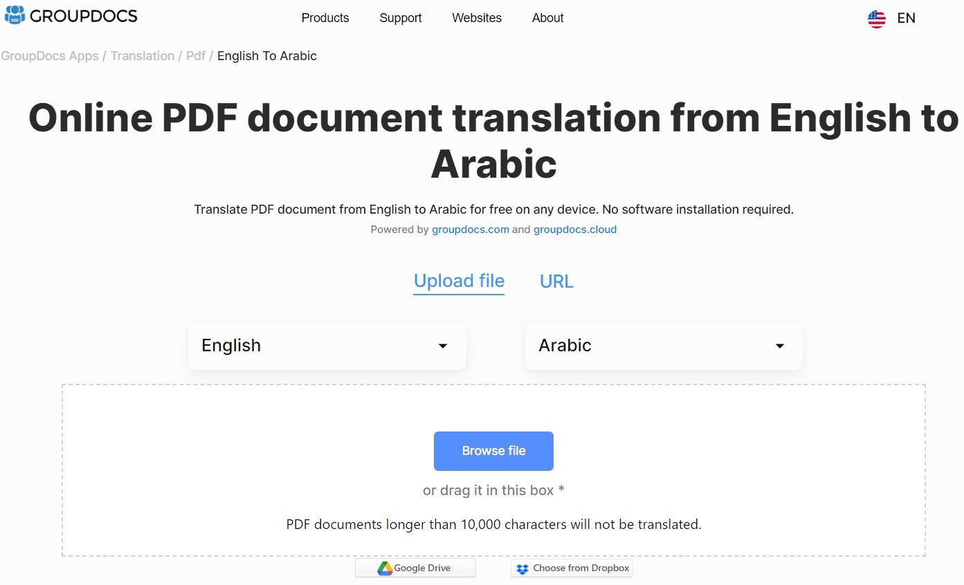 translate english to arabic groupdocs