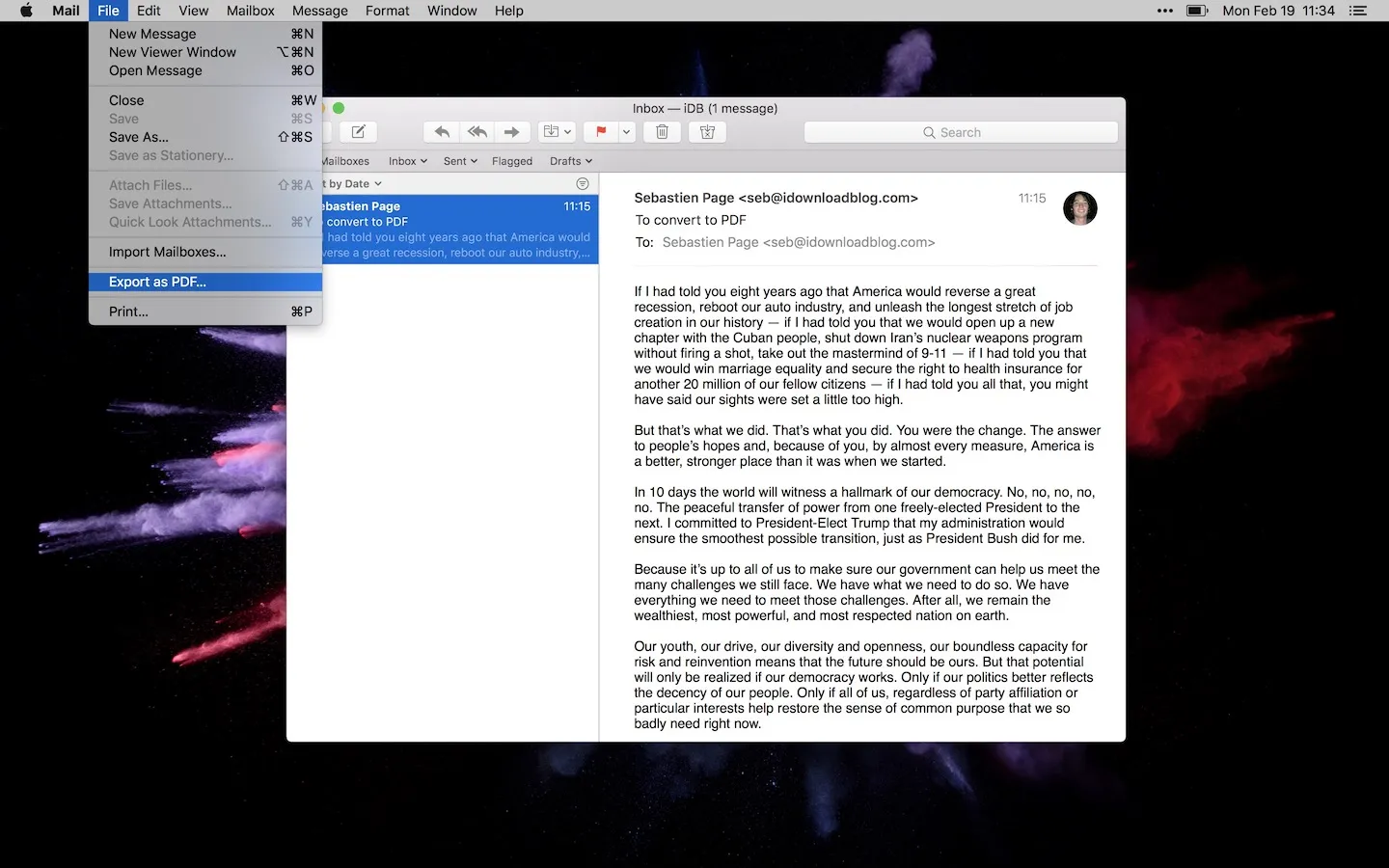 how to save an email as a PDF apple mail
