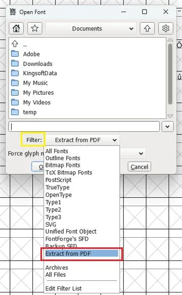 extract font from pdf via fontforge