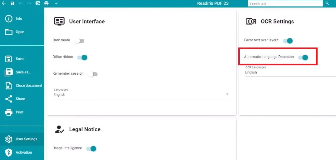 iris ocr user settings