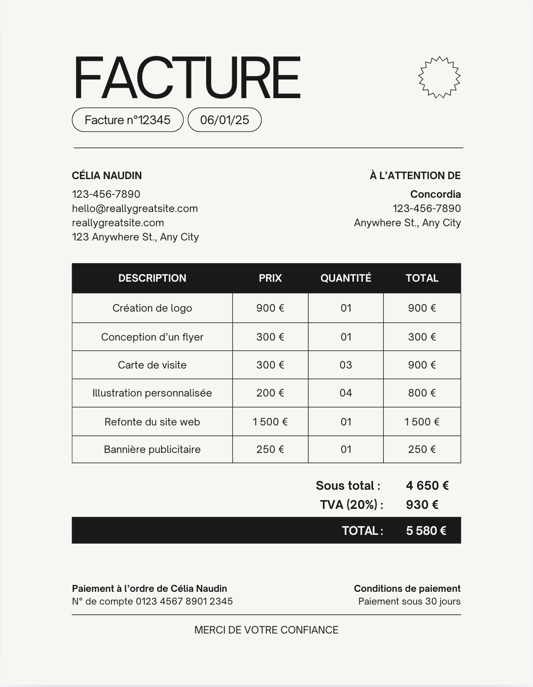 modèle de facture moderne à modifier