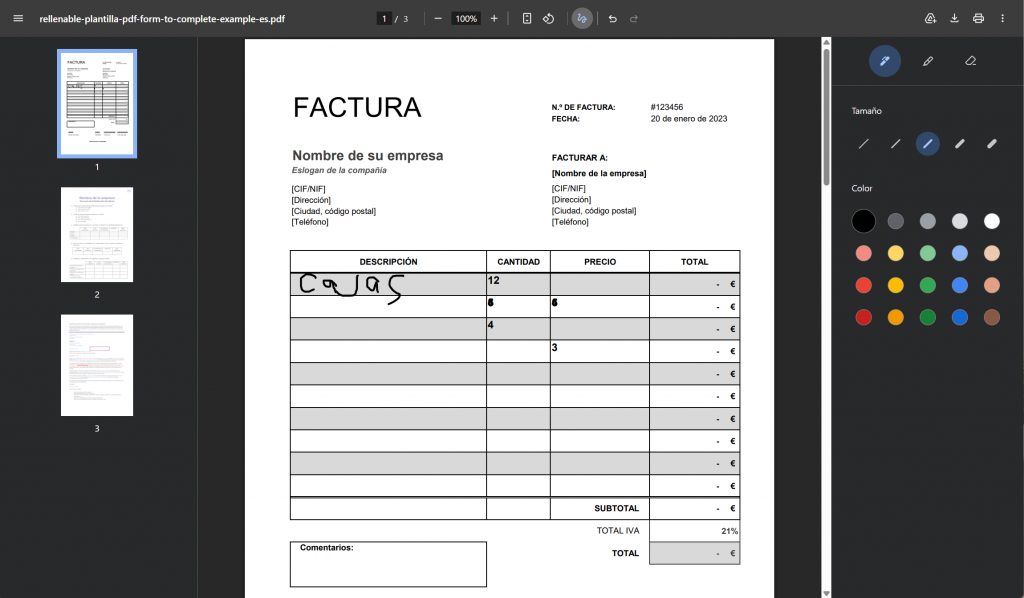 rellenar un formulario PDF en Chrome en el navegador