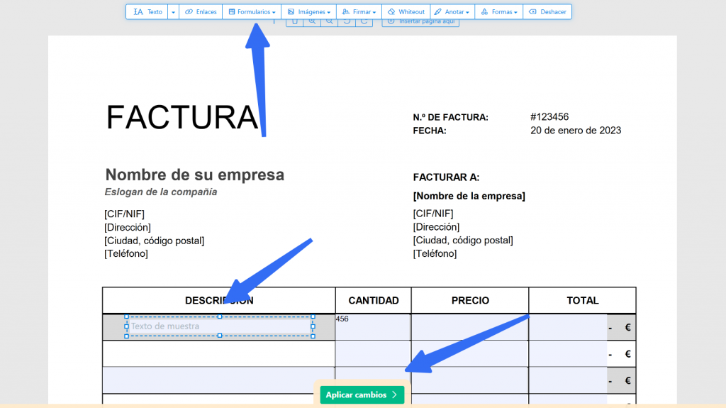 Añadir texto a un formulario PDF online con Sejda