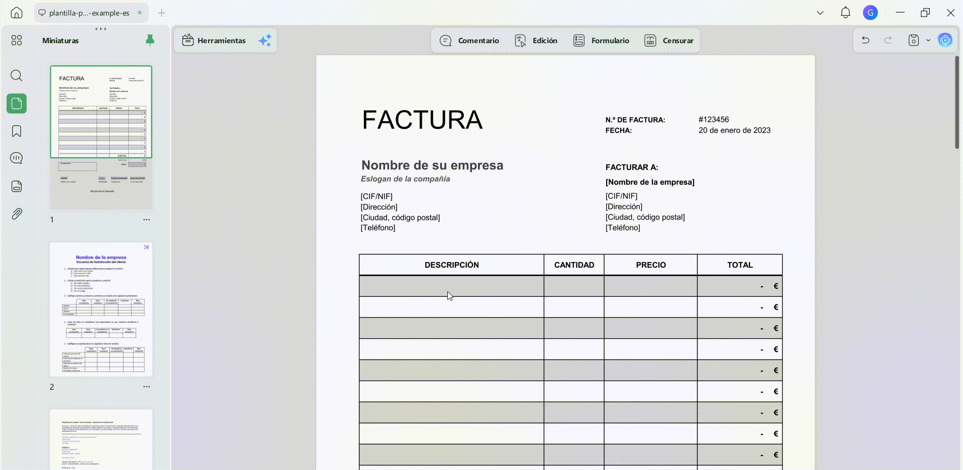 rellenar un PDF que no tiene campos activos con Insertar y editar texto