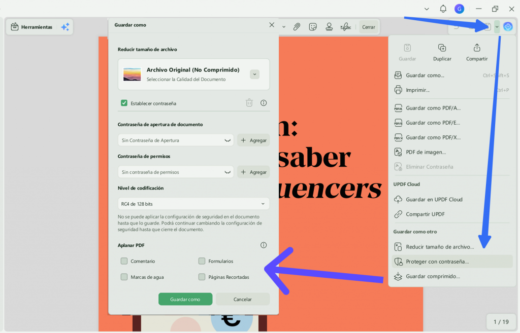  aplanar el PDF para fijar formularios, comentarios y otros objetos