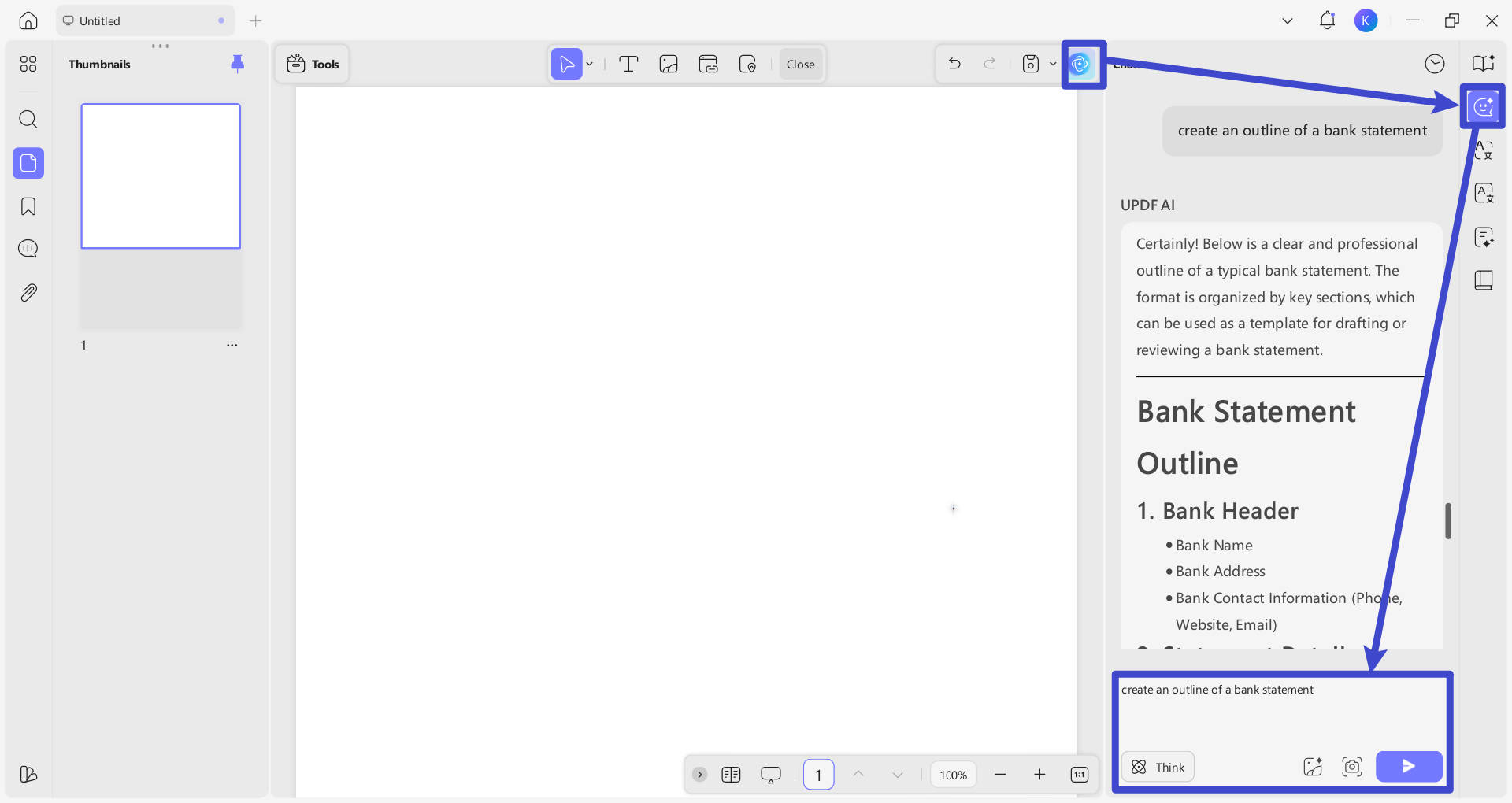 generate bank statement by updf ai