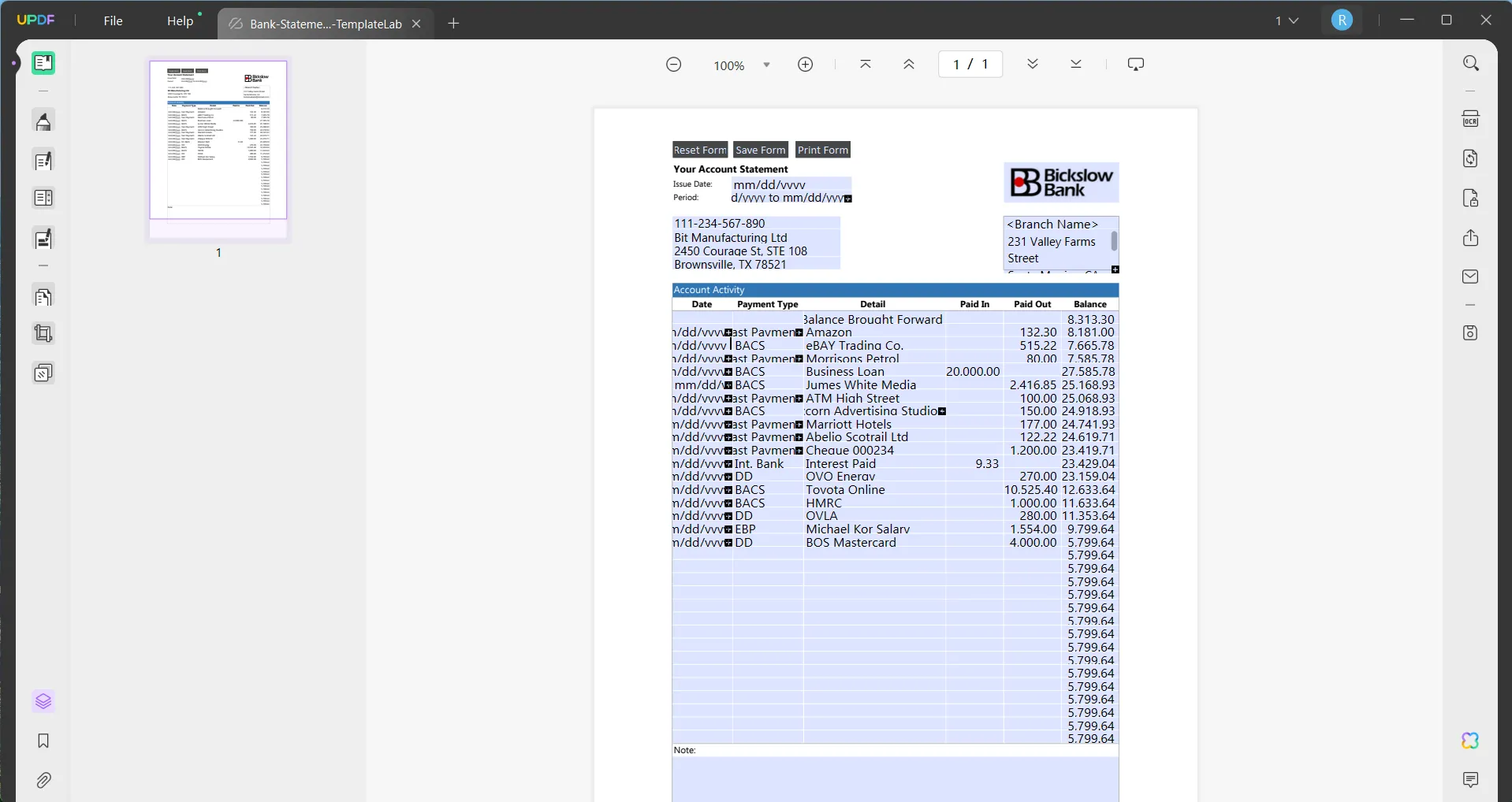 bank statement generator updf