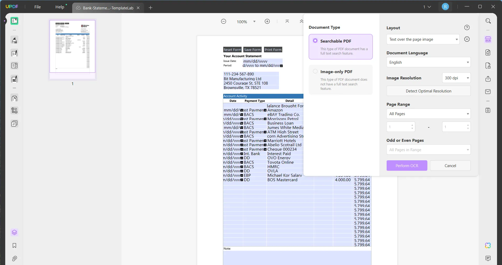 bank statement generator updf