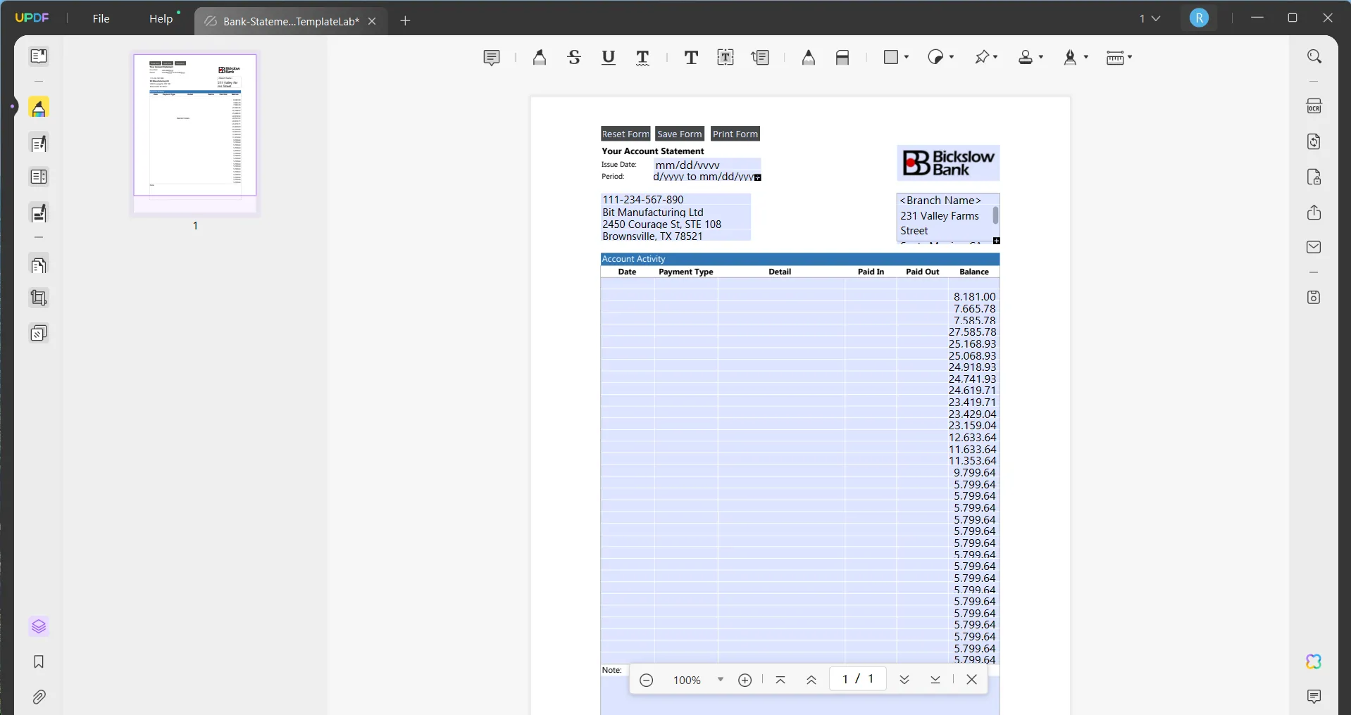 bank statement generator updf