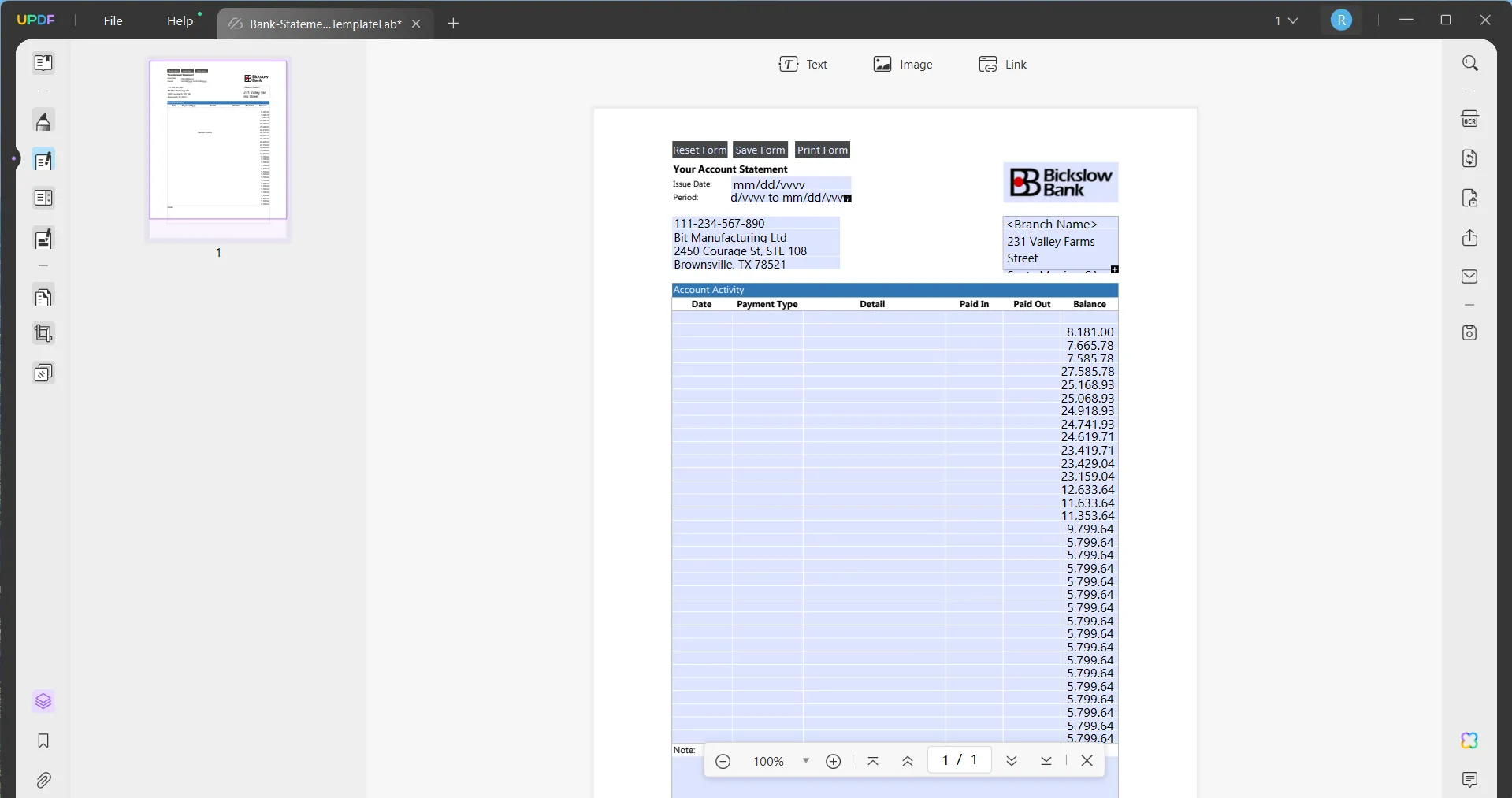 bank statement generator updf