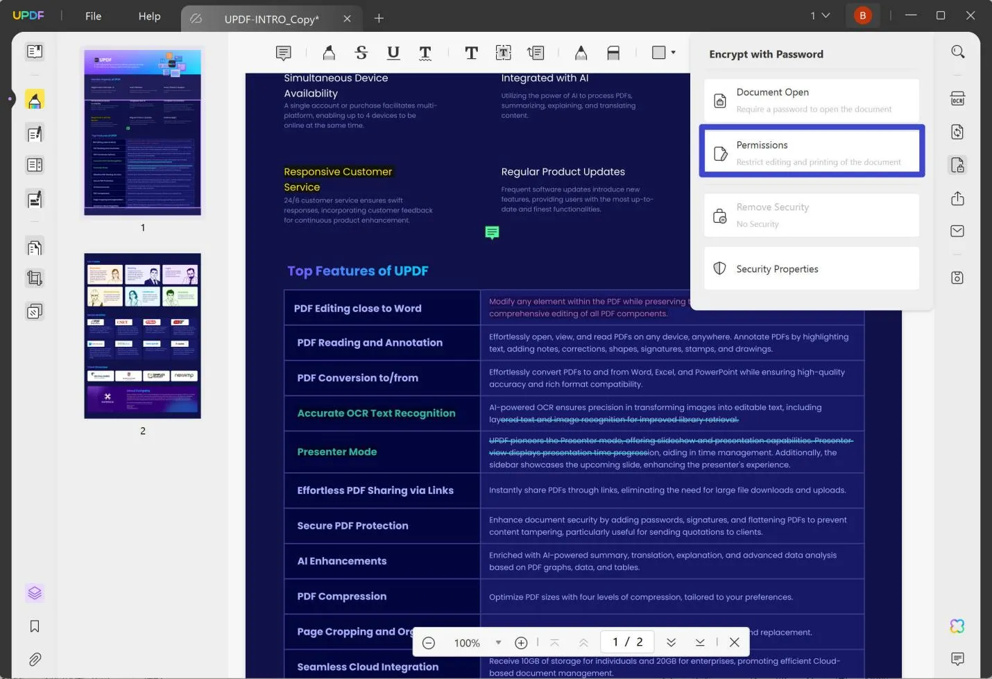 disable print option in pdf permissions