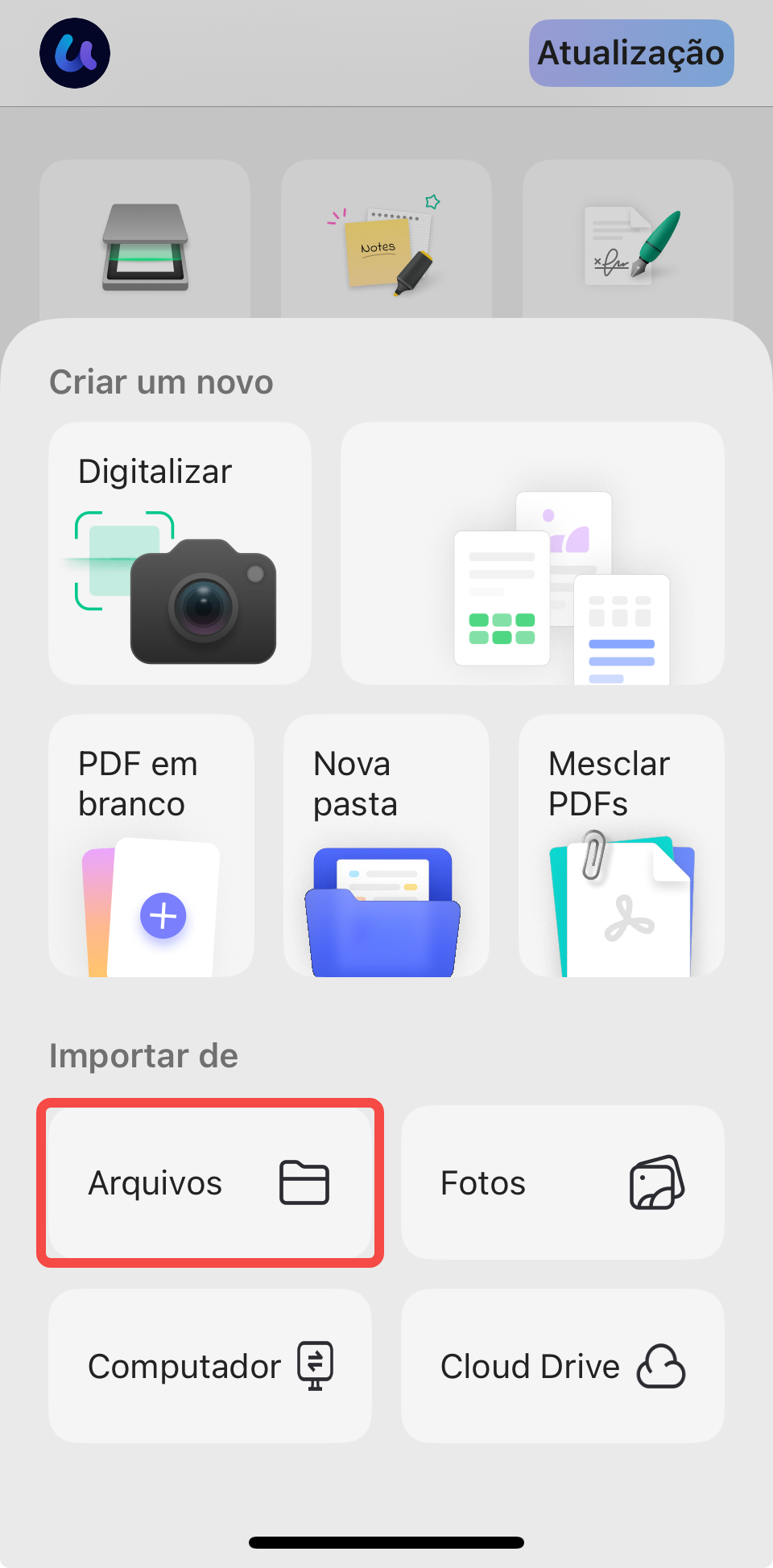 importar de arquivos no updf no iphone