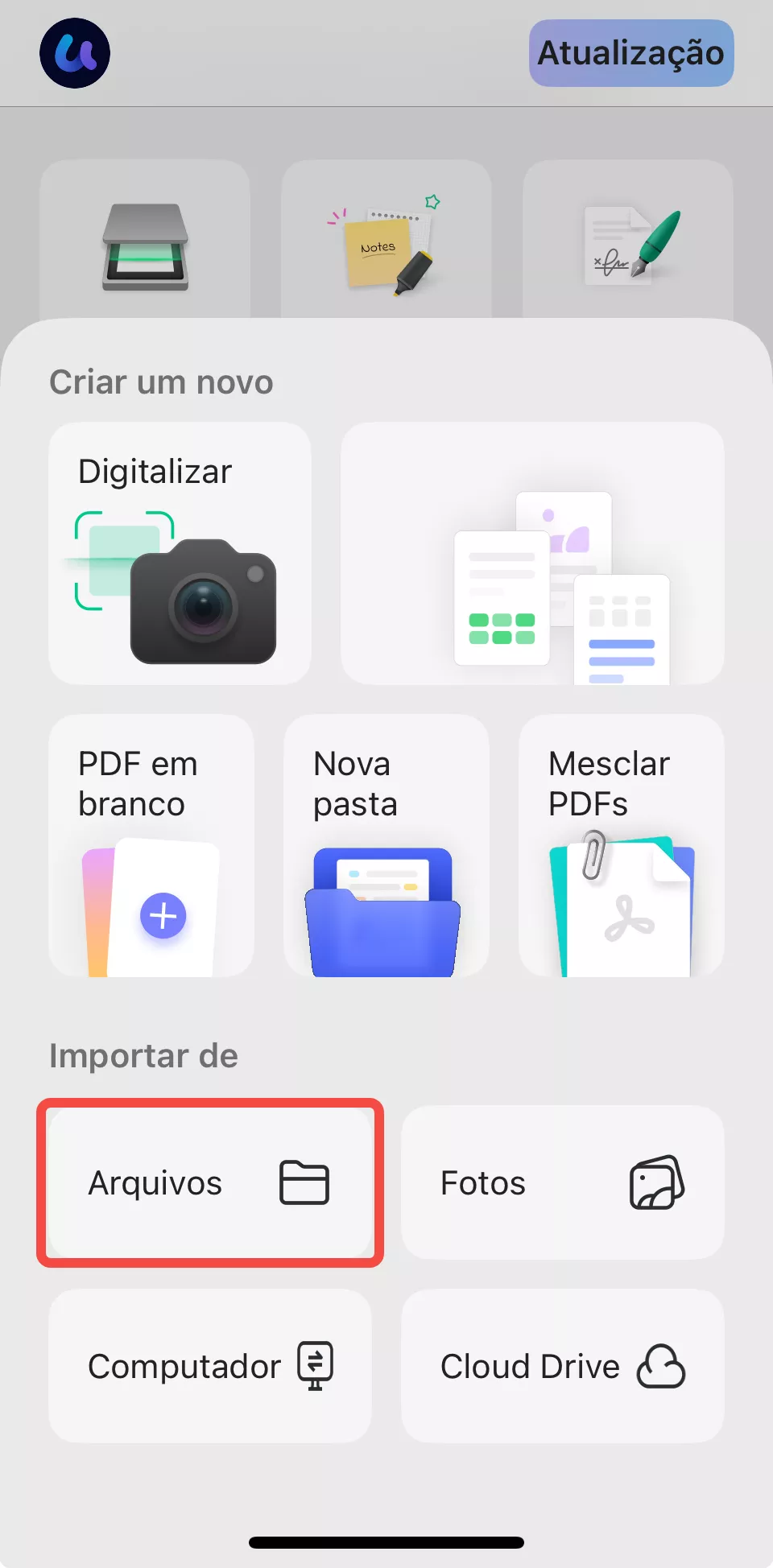 importar de arquivos no updf no iphone