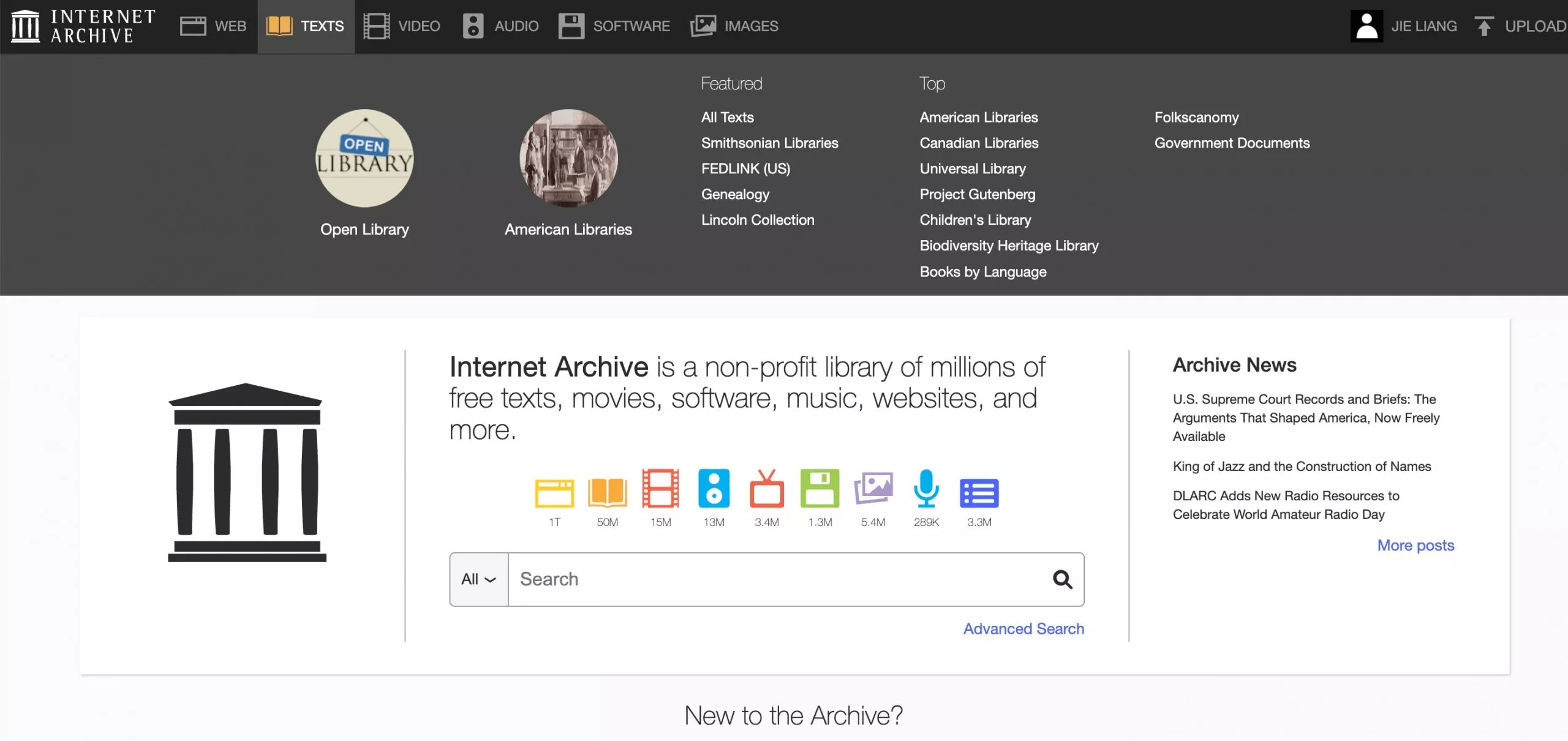 internet archive open library section