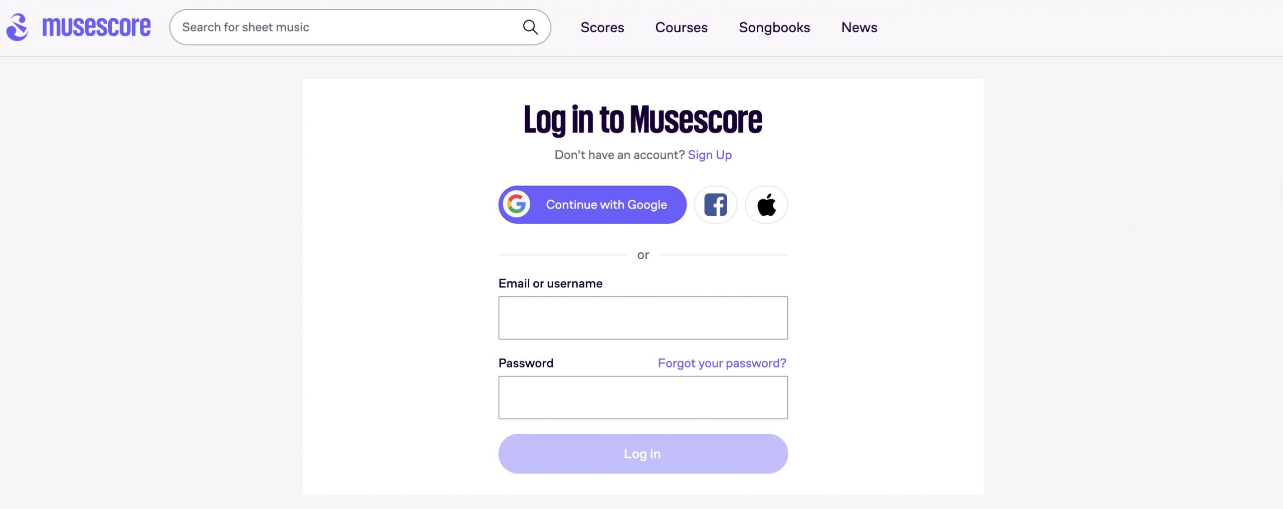 log in to musescore