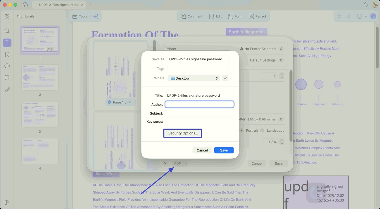 choose Security Options on mac