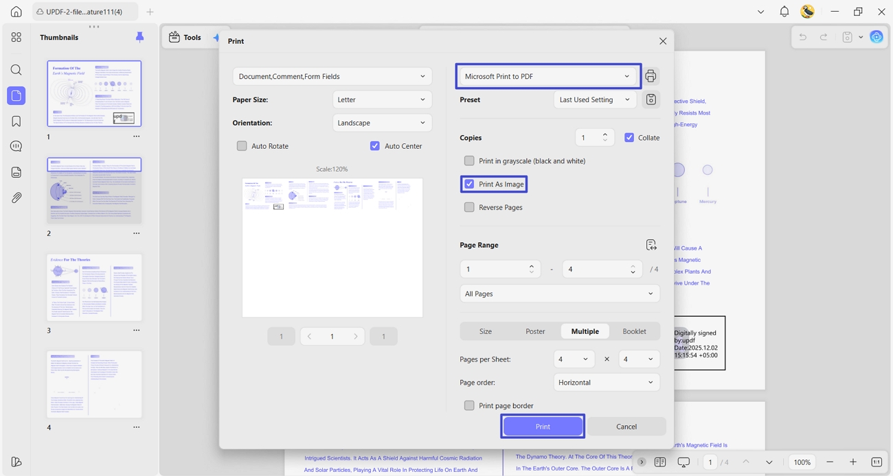 choose microsoft print to pdf as the printer