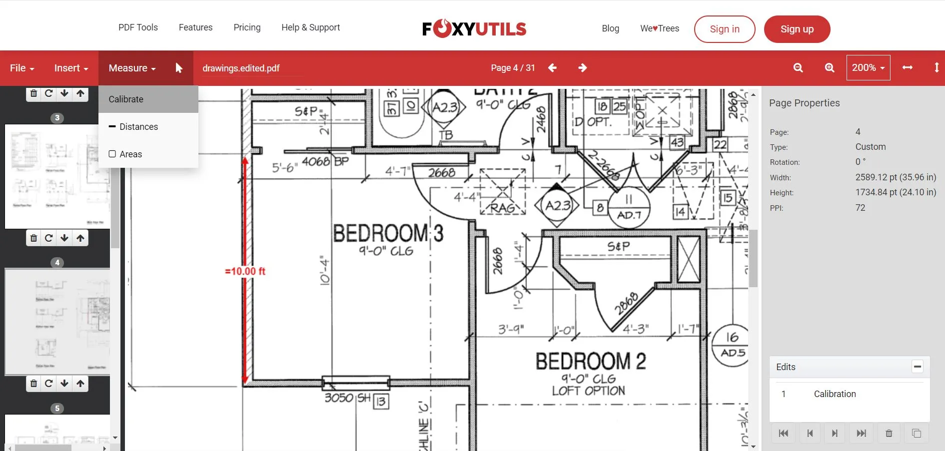 So messen Sie die Entfernung in PDF mit Foxyutils Calibrate